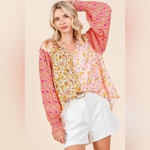 Mittoshop Mixed Patchwork Print Long Sleeve Blouse